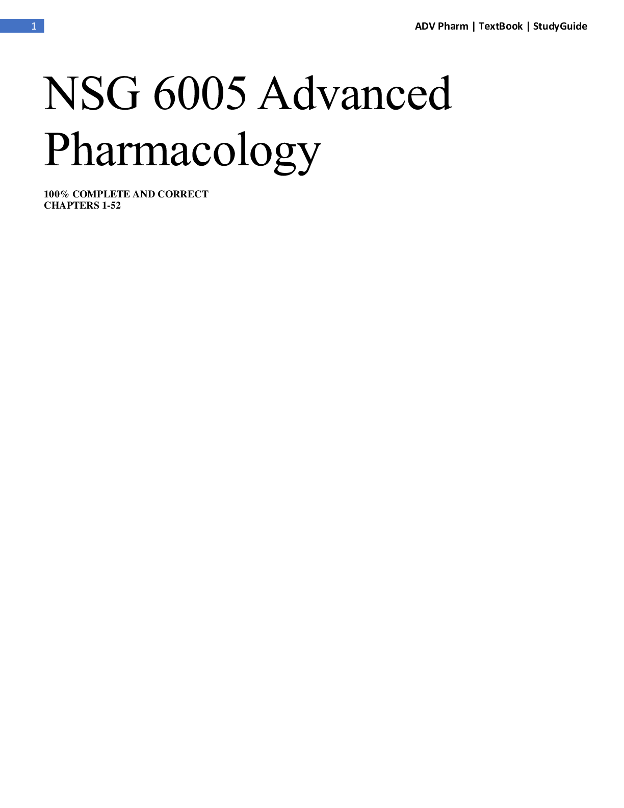 NSG 6005 Advanced Pharmacology Test Bank